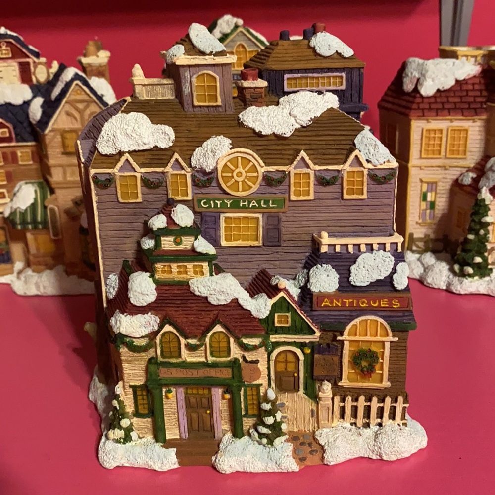 Christmas Village Buildings Library Dr Office Inn Church Mercantile City Hall - Picture 5 of 7